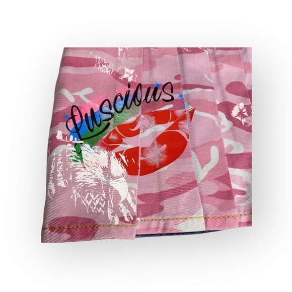 Vintage Y2K: Von Dutch ☻︎ Motorcycle Chain Denim Skirt ☻ Handpainted Camo Print - Picture 9 of 16